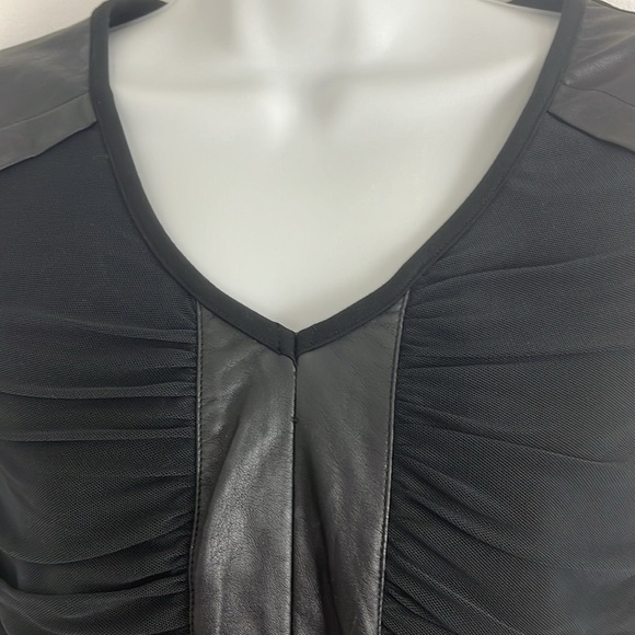 Nicole Benisti Ruched Black Faux Leather and Mesh Bodycon Dress - Picture 4 of 11